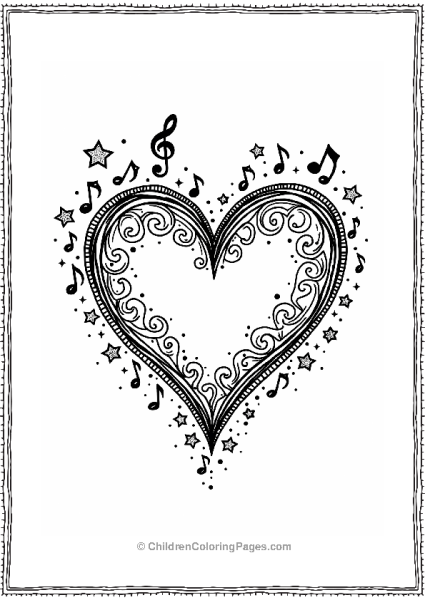 Heart With Swirling Patterns And Musical Notes Free PDF Printable