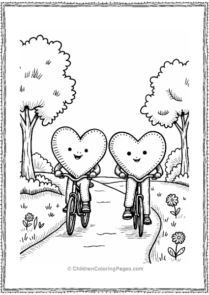 Hearts Riding Bicycles On A Winding Path Free PDF Printable