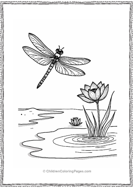 Japanese Dragonfly Above A Serene Pond Free PDF Printable