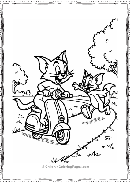 Tom Riding A Scooter With His Freind Chasing Free PDF Printable