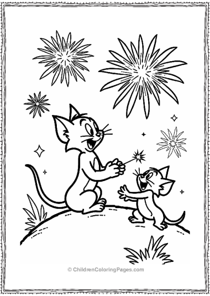 Jerry Watching Fireworks With Tom Free PDF Printable