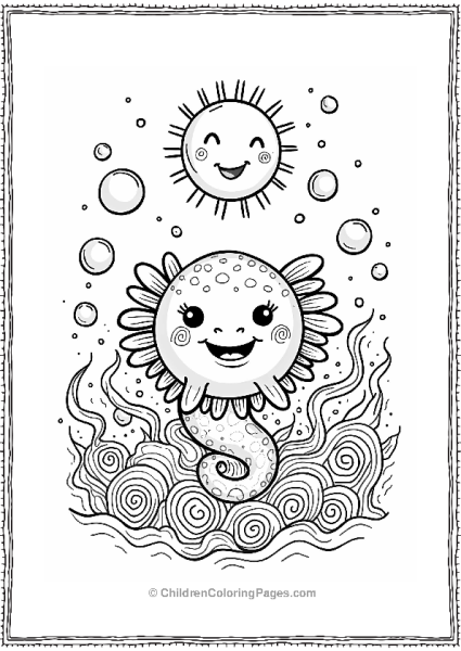 Joyful Axolotl Swimming In Bubbles Free PDF Printable