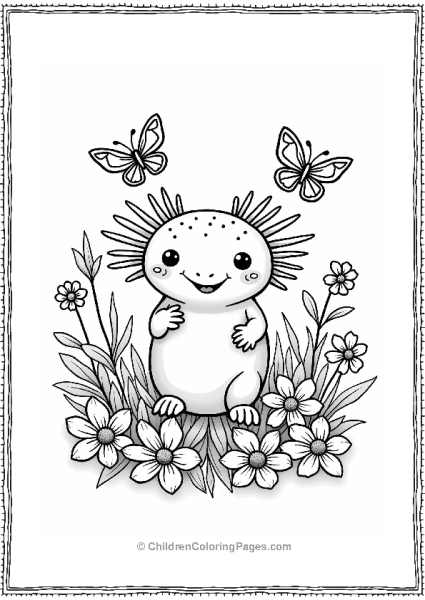 Joyful Axolotl With Flowers Free PDF Printable