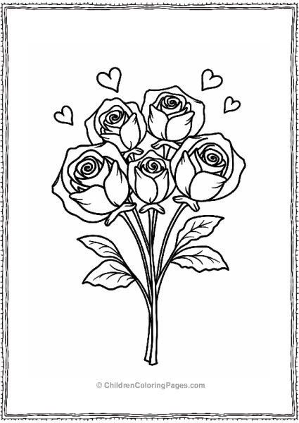 Joyful Rose Bouquet With Hearts Free PDF Printable