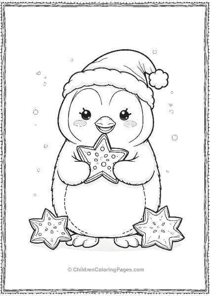 Kawaii Penguin Holding A Christmas Cookie Free PDF Printable