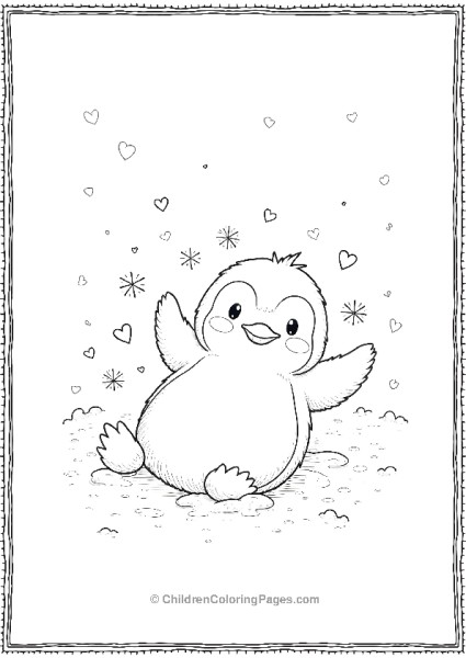 Kawaii Penguin Making Snow Angels Free PDF Printable