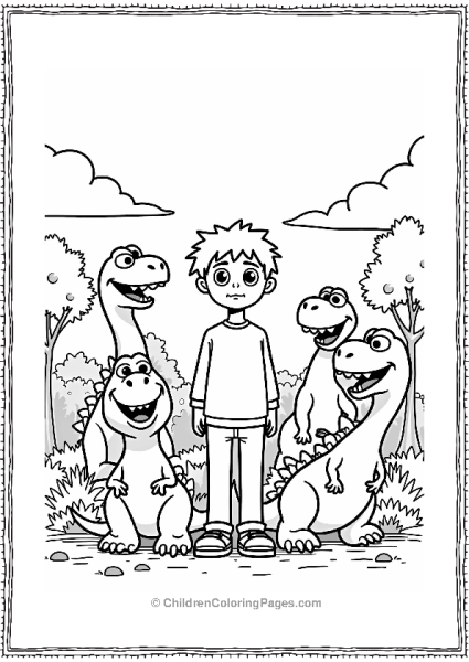 Cartoon Kevin And Friendly Dinosaurs Free PDF Printable