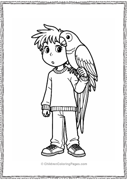 Cartoon Kevin And The Friendly Parrot Free PDF Printable