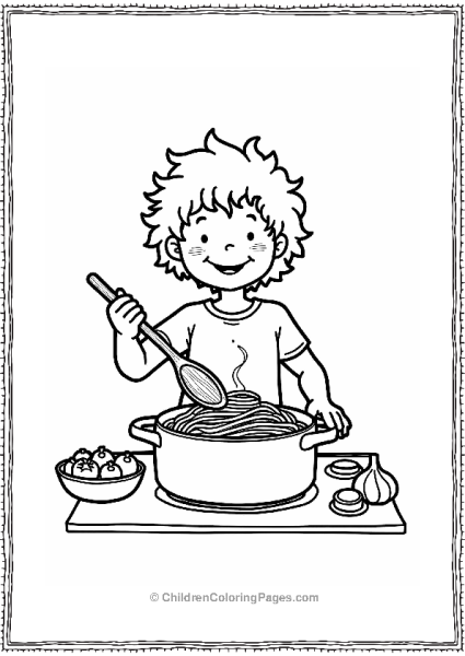 Cartoon Kevin Cooking Spaghetti At Home Free PDF Printable