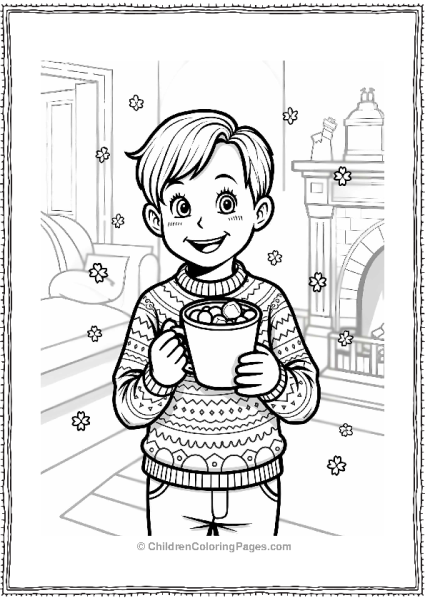 Cartoon Kevin In A Holiday Sweater With Cocoa Free PDF Printable