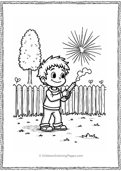 Cartoon Kevin Lighting Firecrackers In The Backyard Free PDF Printable