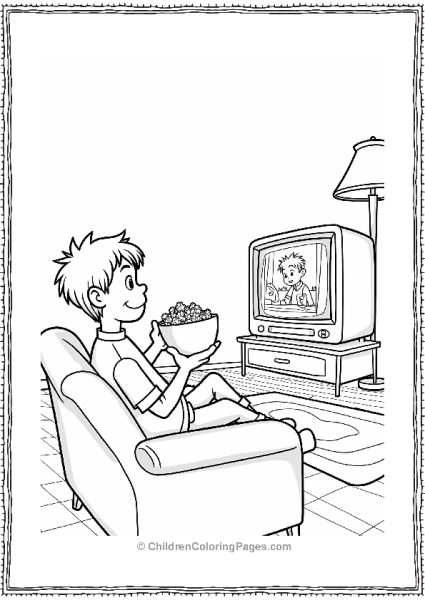 Cartoon Kevin Watching TV At Home Free PDF Printable