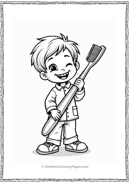 Kid With Braces Holding A Toothbrush Free PDF Printable