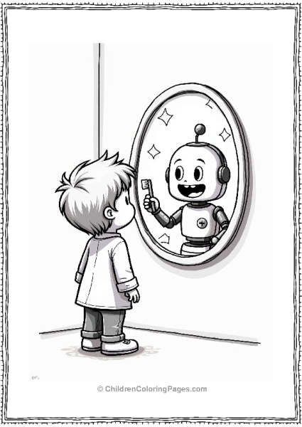 Kid With Robot In Magical Dental Mirror Free PDF Printable