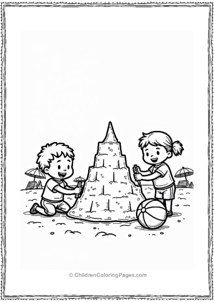 Kids Building A Sandcastle At The Beach Free PDF Printable