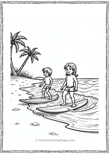 Kids Surfing At The Beach Free PDF Printable