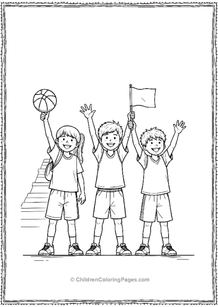 Kids Waving Basketball Flags In The Stadium Free PDF Printable