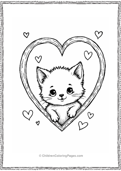 Kitten In A Heart Frame Free PDF Printable