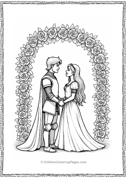 Knight And Princess Under Rose Archway Free PDF Printable