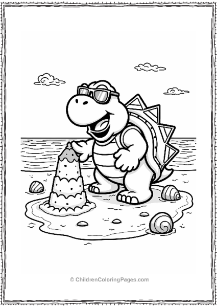 Koopa Troopa Building Sandcastles At The Beach Free PDF Printable