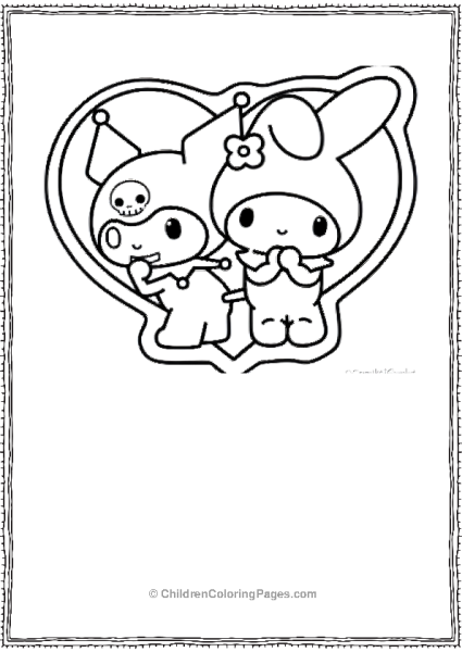 Kuromi And Her Friend In A Heart Frame Free PDF Printable