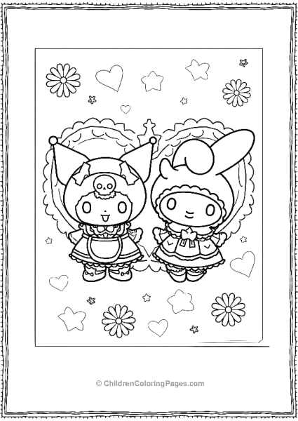 Kuromi And My Melody Halloween Coloring Page Free PDF Printable