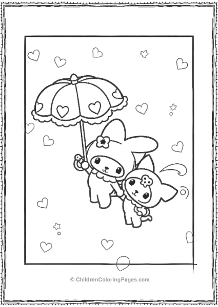 Kuromi And My Melody Under A Heart Umbrella Free PDF Printable