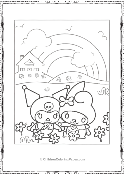 Kuromi And My Melody Under A Rainbow Free PDF Printable