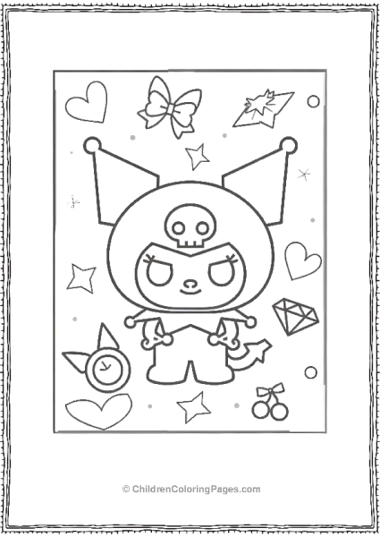 Kuromi Coloring Page With Cute Decorations Free PDF Printable