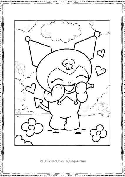 Kuromi Happy In The Meadow Coloring Page Free PDF Printable