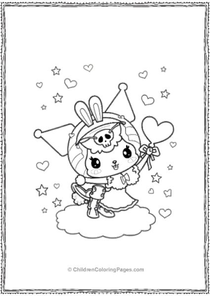 Kuromi In Space With Hearts And Stars Free PDF Printable