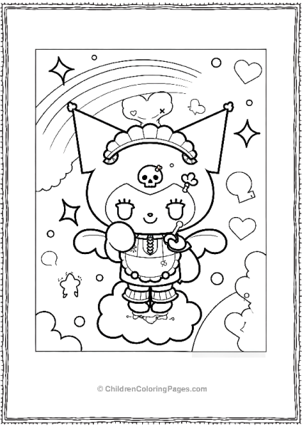 Kuromi Rainbow Cloud Coloring Page Free PDF Printable