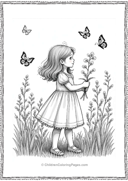 Little Girl Picking Wildflowers In A Meadow Free PDF Printable