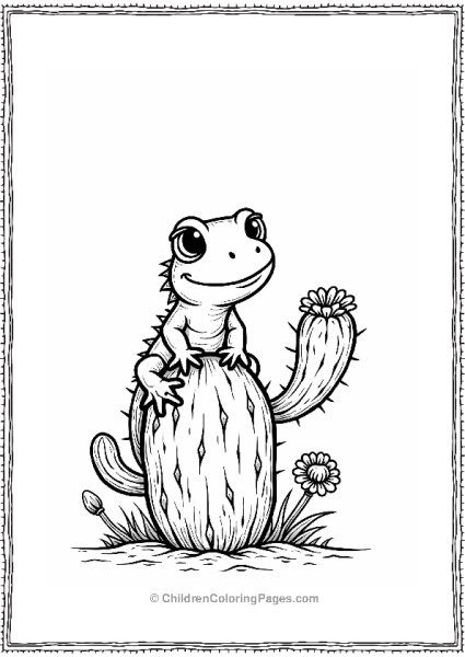 Lizard Lounging On A Cactus Free PDF Printable