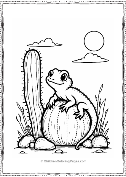 Lizard On A Cactus In The Desert Free PDF Printable