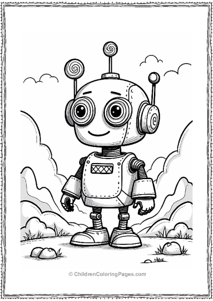 Lollipop Robot In A Futuristic Landscape Free PDF Printable