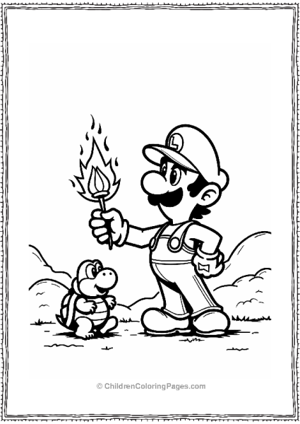 Luigi With Fire Flower Facing Koopa Troopa Free PDF Printable