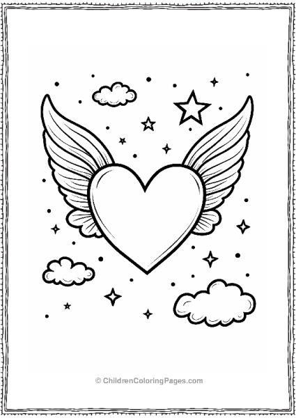 Magical Heart With Wings In The Sky Free PDF Printable