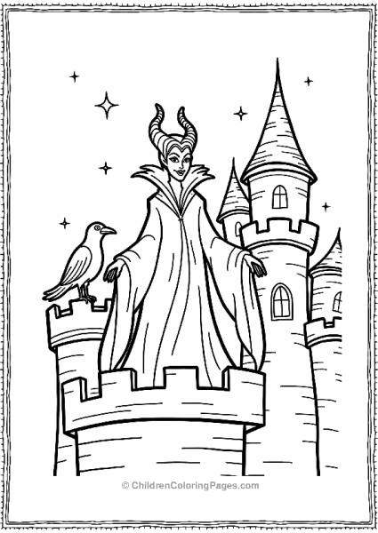 Maleficent On Castle Balcony With Her Raven Free PDF Printable