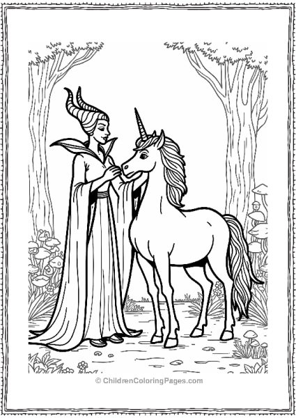 Maleficent Petting A Unicorn In An Enchanted Forest Free PDF Printable