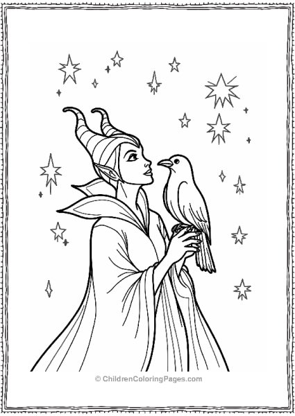 Maleficent With Her Crow Under A Starry Sky Free PDF Printable