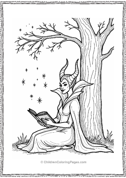 Maleficent With Her Spellbook Under A Tree Free PDF Printable