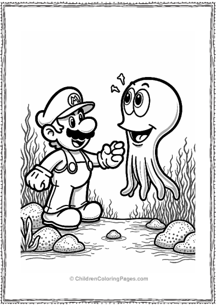 Mario And Squid In Coral Reefs Free PDF Printable