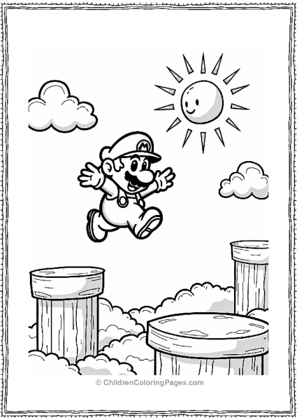 Mario Jumping On Cloud Platforms Free PDF Printable