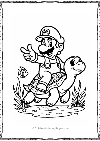 Mario Riding A Sea Turtle Free PDF Printable