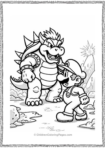 Mario Vs Bowser In A Fiery Scene Free PDF Printable