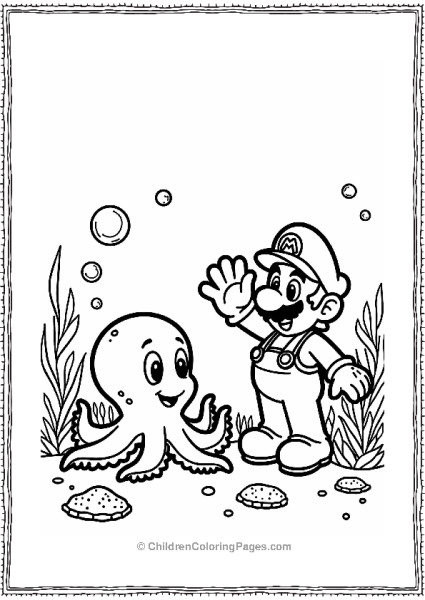 Mario Waving At A Friendly Octopus Free PDF Printable