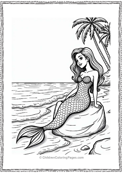 Mermaid In Seashell Dress By The Ocean Free PDF Printable