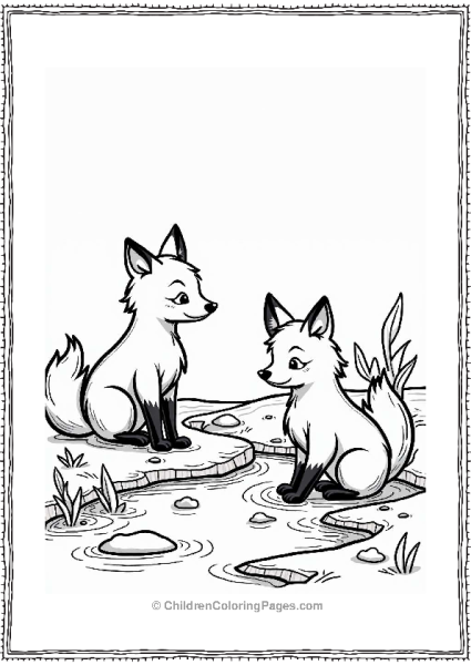 Mother Fox And Kit Splashing In Stream Free PDF Printable