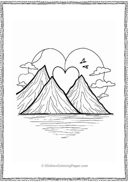 Mountain Heart Sunset Scene Free PDF Printable